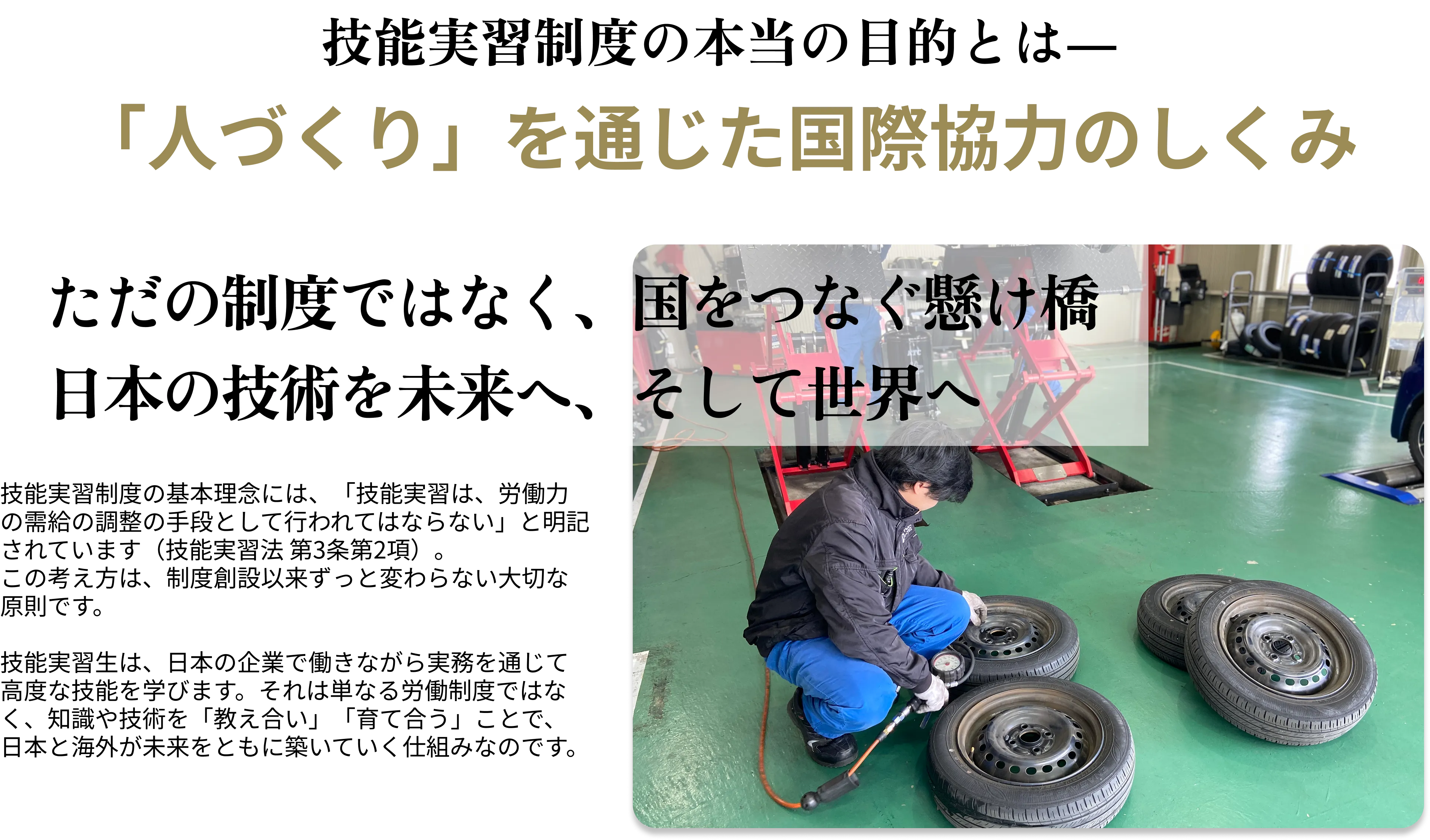 技能実習制度の本当の目的とは― 「人づくり」を通じた国際協力のしくみ。ただの制度ではなく、国をつなぐ懸け橋。日本の技術を未来へ、そして世界へ。